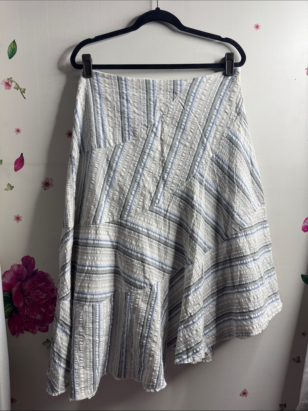 Sunny Leigh White & Light Blue Striped A-Line Skirt